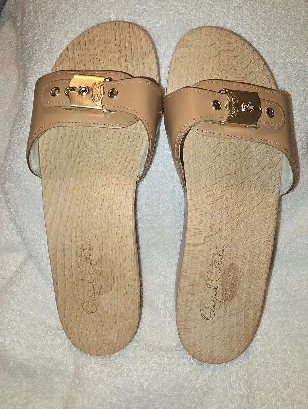 Dr. Scholl’s Original VTG Pescura Tan Wood Slide Sandals Made In Italy Size 7